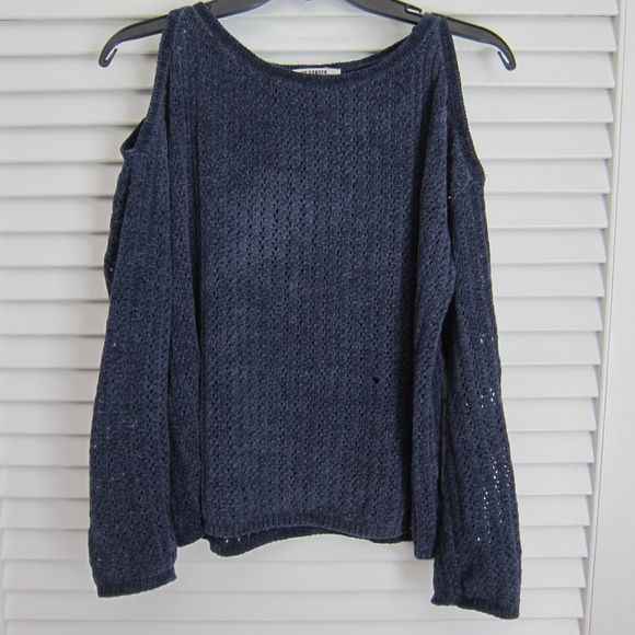 BB Dakota Cold Shoulder Chenille Knit Sweater in Blue sz S - Picture 1 of 3